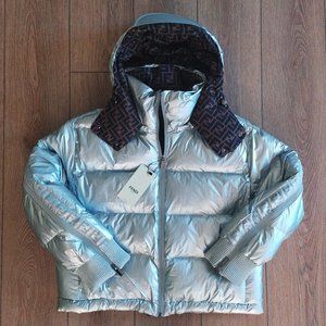 Fendi women shiny gray cool design hooded jacket